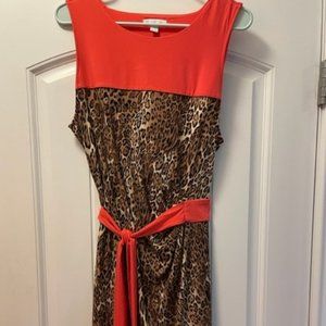 New York & Company Orange and Cheetah Print Dresss - Women's Large